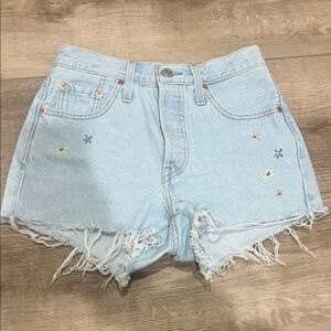 Levi’s Light Blue Embroidered Denim Shorts